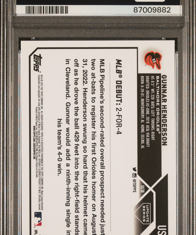 Graded 2023 Topps Update Gunnar Henderson #US18 Rookie RC Baseball Card PSA 10 Gem Mint