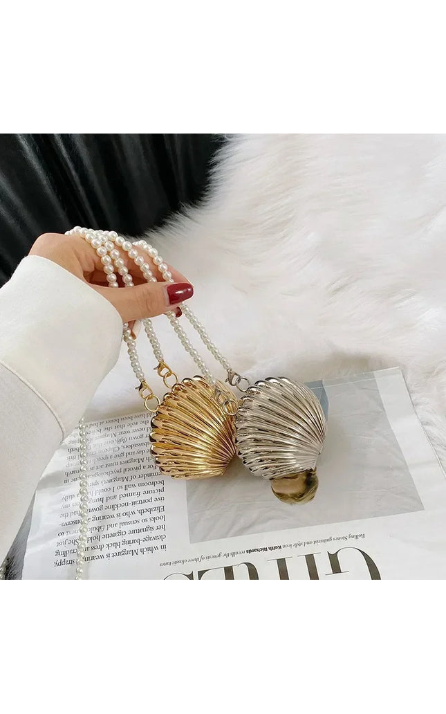 Summer Lipstick Pearl Mini Crossbody Bag - Designer Gold Shell Shoulder Purse
