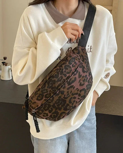 Leopard Print Canvas Crossbody Bag - Large Capacity Fanny Pack