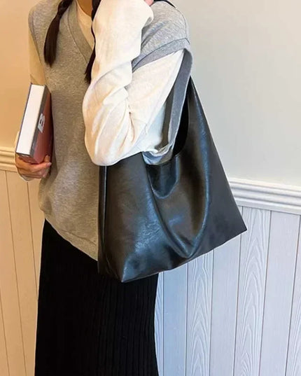 Lightweight PU Leather Tote Bag Large Capacity Women's Shoulder Bag Hasp Closure