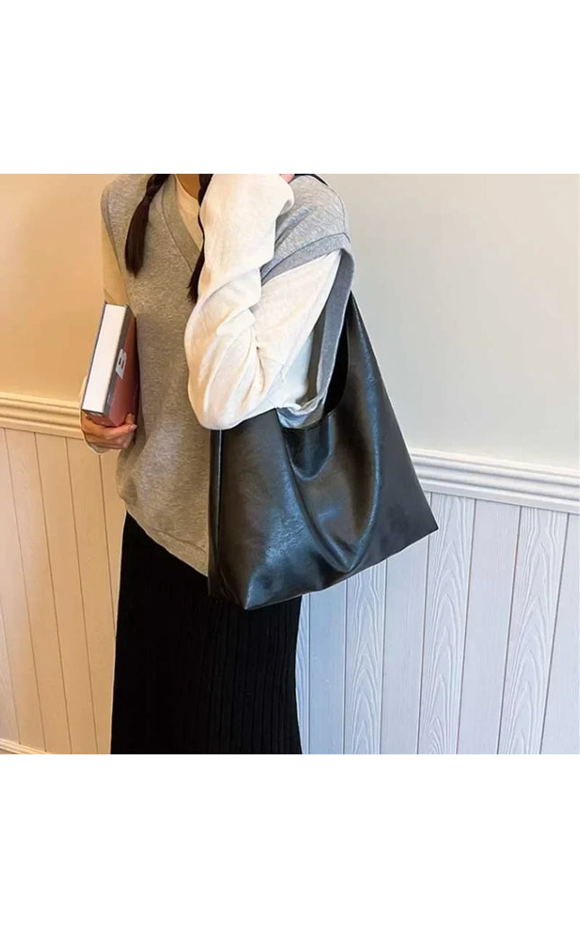 Lightweight PU Leather Tote Bag Large Capacity Women's Shoulder Bag Hasp Closure