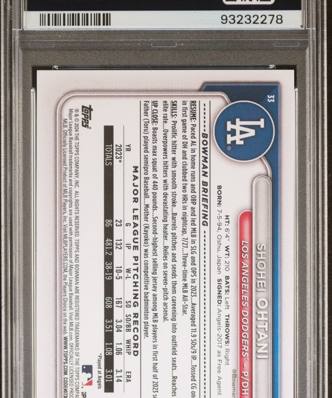 Graded 2024 Topps Bowman Shohei Ohtani #33 Baseball Card PSA 10 Gem Mint