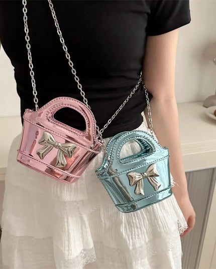 Mini Solid Color PU Leather Bowknot Crossbody Bag