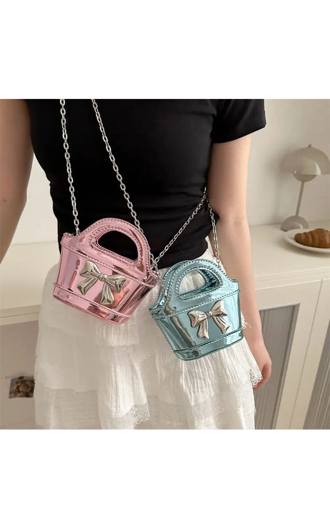 Mini Solid Color PU Leather Bowknot Crossbody Bag