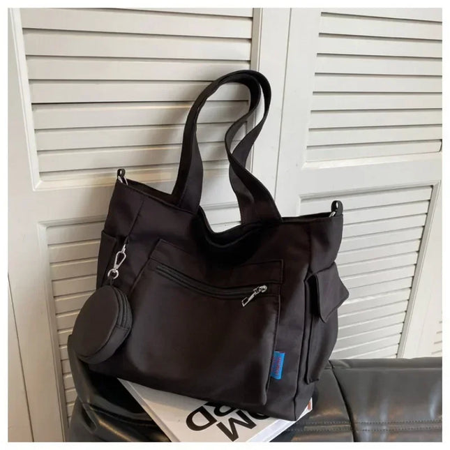 Large Unisex Tote Bag with Coin Purse, College Style Schoolbag, Crossbody Shoulder Bag