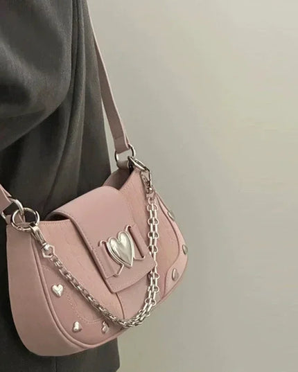 Y2K Pink Heart Chain Vintage Shoulder Bag