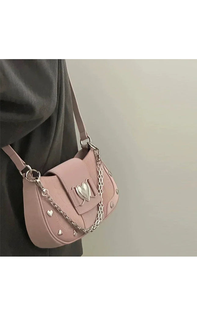 Y2K Pink Heart Chain Vintage Shoulder Bag