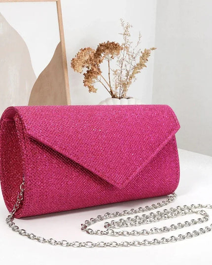 Silver Glitter Evening Clutch Bag with Chain