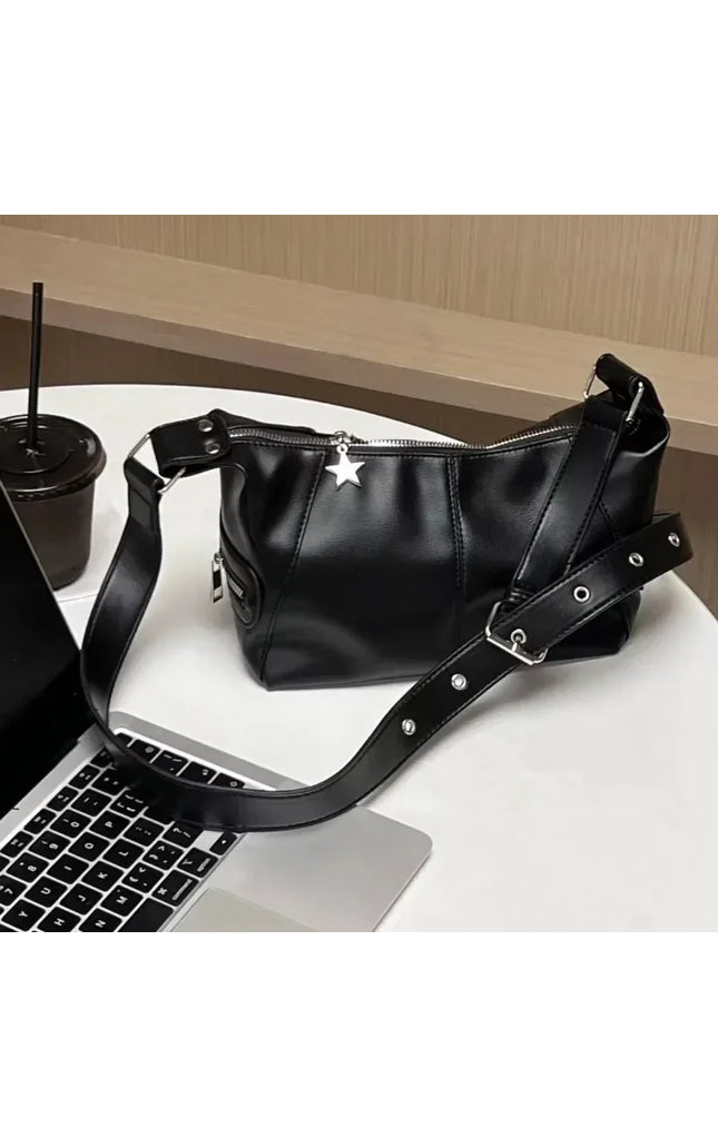 Gothic Star Girl Black Handbag Harajuku Aesthetic Vintage Shoulder Crossbody Bag Trendy Women Tote
