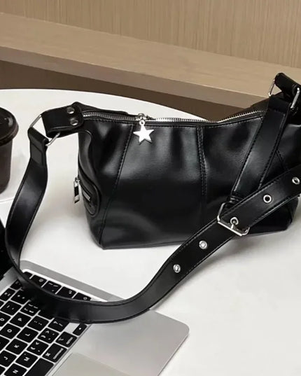 Gothic Star Girl Black Handbag Harajuku Aesthetic Vintage Shoulder Crossbody Bag Trendy Women Tote