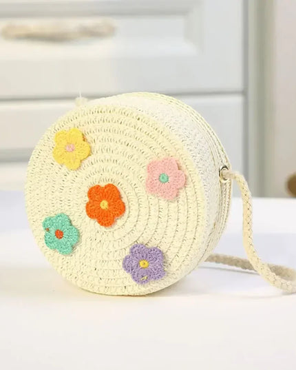 Kids Heart Straw Beach Bag Crossbody Handbag Coin Purse