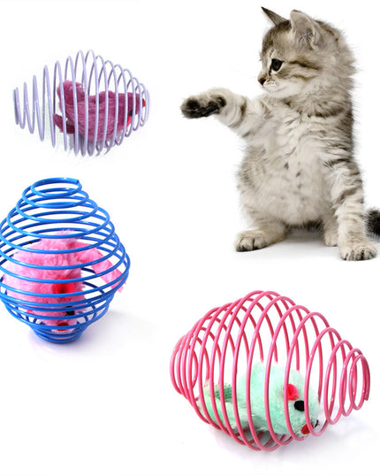 Interactive Cat Toy Ball Set - Spring & Caged Rat Toys