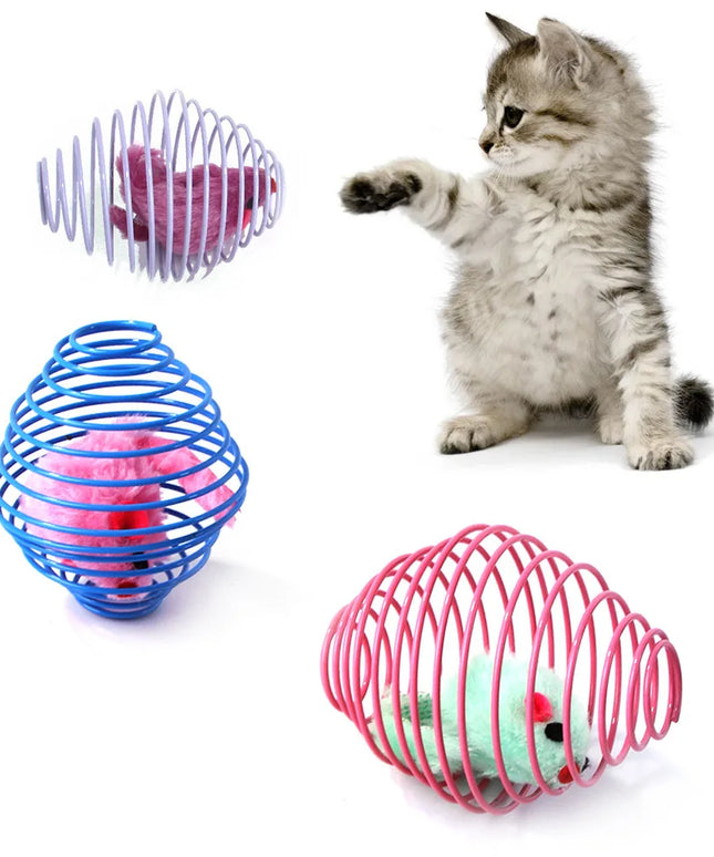 Interactive Cat Toy Ball Set - Spring & Caged Rat Toys