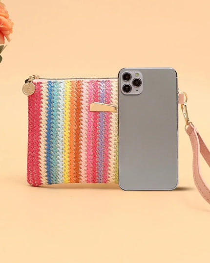 Rattan Knitting Women Straw Bags Fashion Colorful Summer Beach Clutch Bag Female Woven Wristlet Bag Wallet Money Coin Purse
