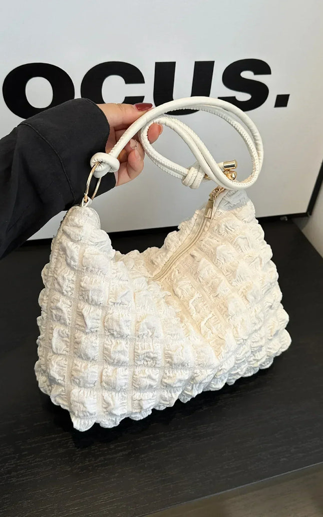 Canvas Pleated Shoulder Bag Quilted Tote Cloud Purse
