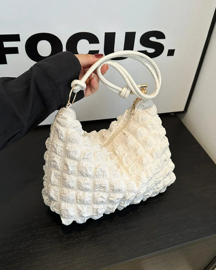 Canvas Pleated Shoulder Bag Quilted Tote Cloud Purse