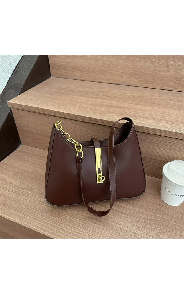 Luxury PU Leather Women's Shoulder Bag - Casual Solid Color Handbag Purse Clutch