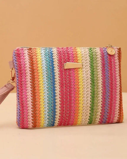 Rattan Knitting Women Straw Bags Fashion Colorful Summer Beach Clutch Bag Female Woven Wristlet Bag Wallet Money Coin Purse