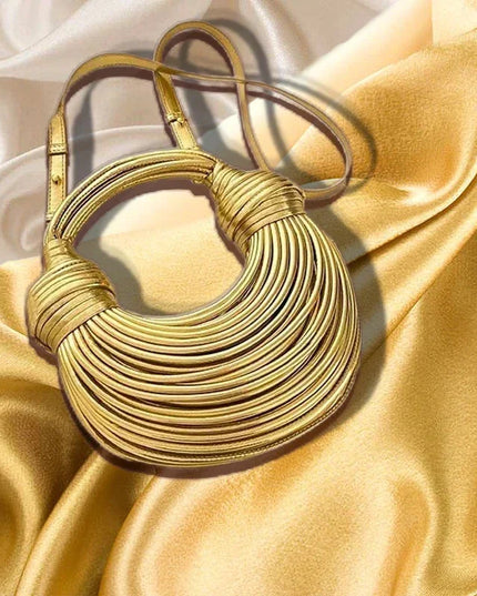 Luxury Designer Gold Handwoven Noodle Bag Rope Knotted Hobo Silver Clutch