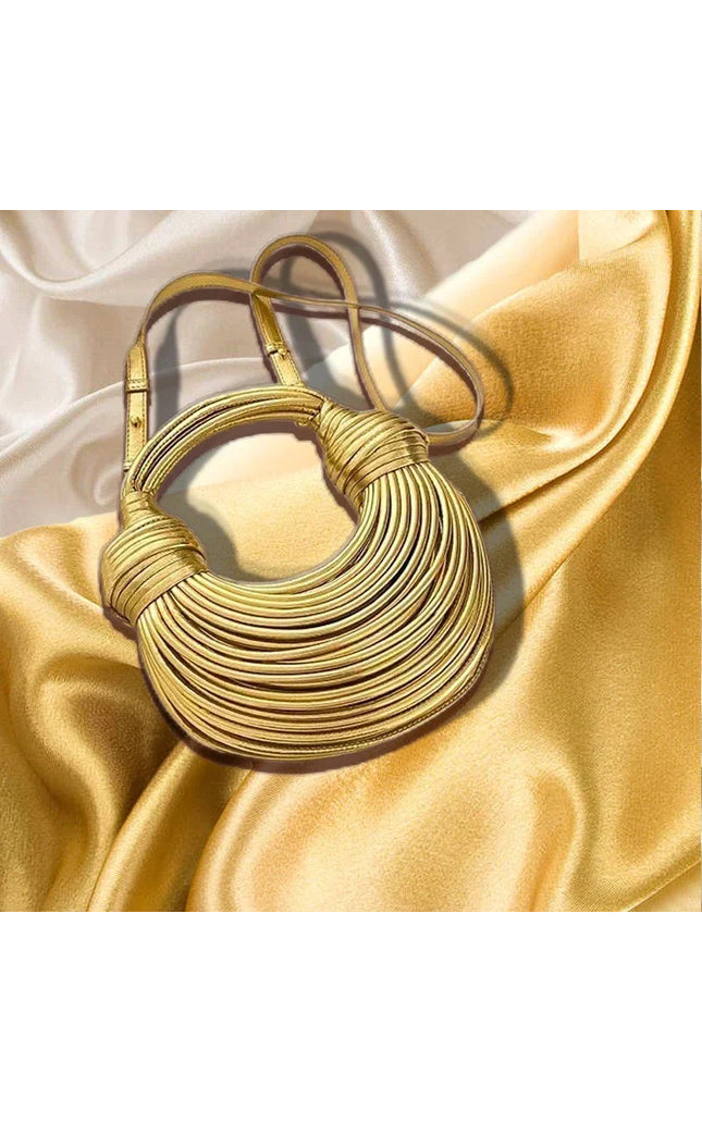 Luxury Designer Gold Handwoven Noodle Bag Rope Knotted Hobo Silver Clutch