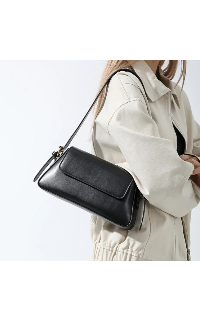 Retro Solid Color PU Leather Shoulder Bag for Women - Vintage Underarm Handbag and Purse