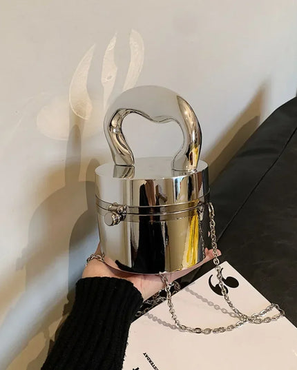 Gold Shiny Evening Clutch Handbag with Metal Chain