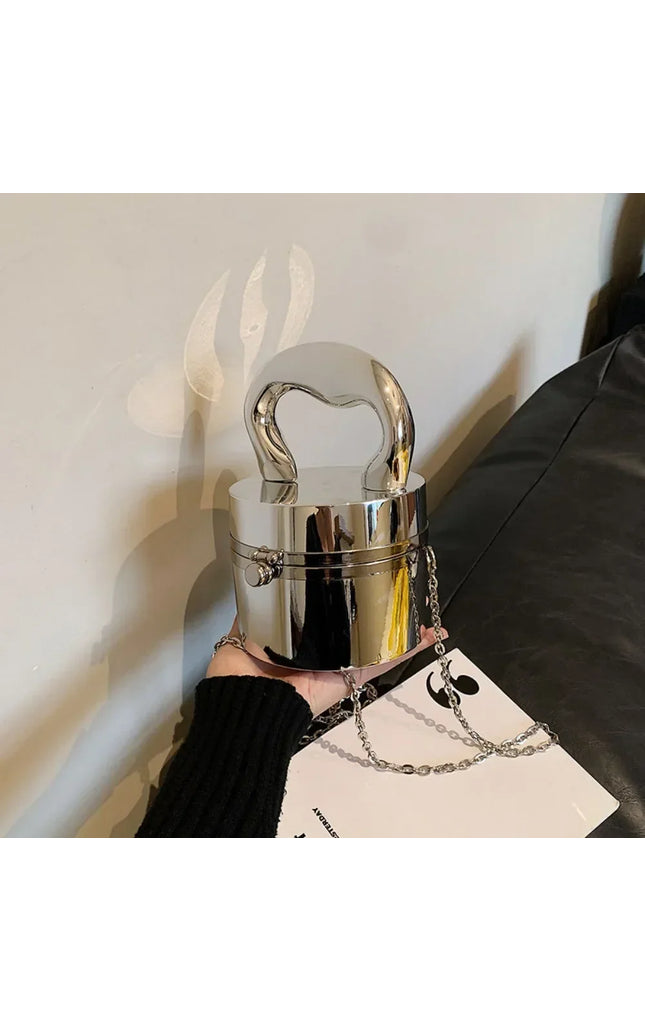 Gold Shiny Evening Clutch Handbag with Metal Chain