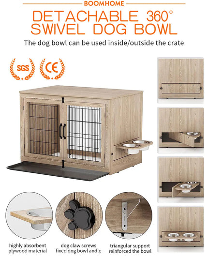Wooden Two-Door Dog Cage - Luxury Solid Wood Pet Furniture
