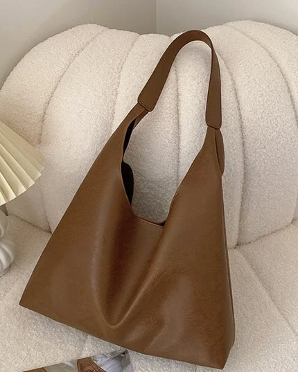 Lightweight PU Leather Tote Bag Large Capacity Women's Shoulder Bag Hasp Closure