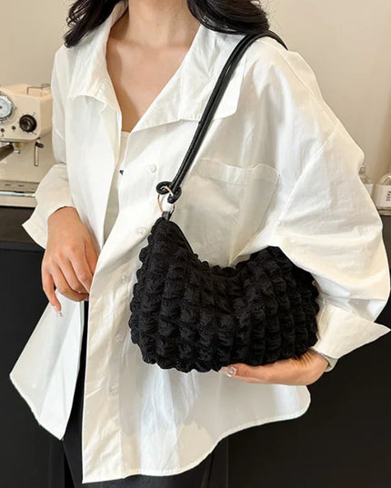 Canvas Pleated Shoulder Bag Quilted Tote Cloud Purse