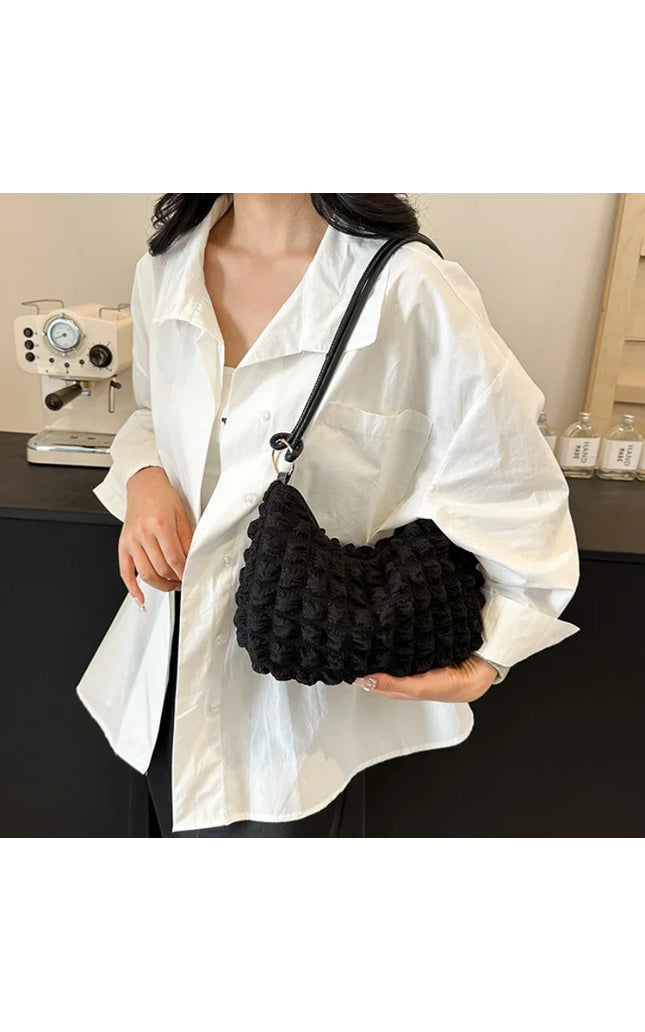 Canvas Pleated Shoulder Bag Quilted Tote Cloud Purse