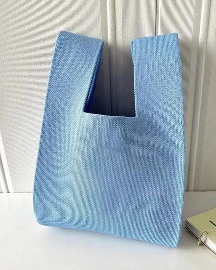 Handmade Knit Mini Knot Wristbag Women Stripe Plaid Tote Reusable Shopping Bag