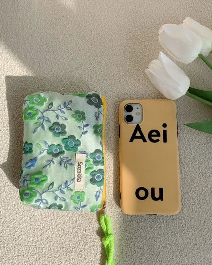 Red Green Floral Cute Women Wallet Mini Clutch Purse Coin Purse Cotton Fresh Cute Card Bag Sanitary Napkins Bag Earphone Bag