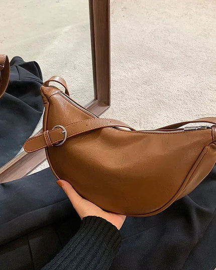 Versatile Half Moon Crossbody Bag Leather PU Crescent Shoulder Bag