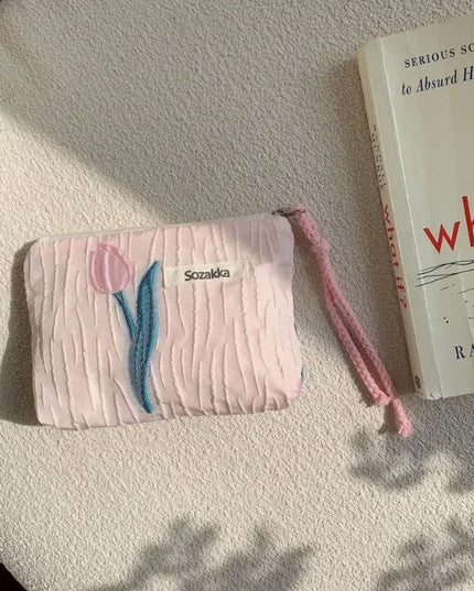 Red Green Floral Cute Women Wallet Mini Clutch Purse Coin Purse Cotton Fresh Cute Card Bag Sanitary Napkins Bag Earphone Bag