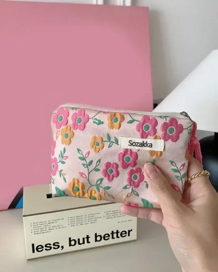 Red Green Floral Cute Women Wallet Mini Clutch Purse Coin Purse Cotton Fresh Cute Card Bag Sanitary Napkins Bag Earphone Bag