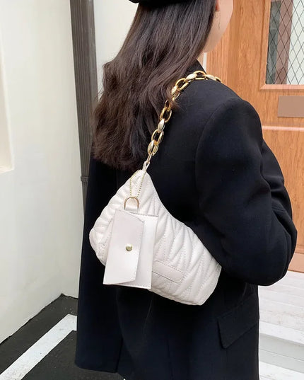 Quilted Crescent Shoulder Bag with Coin Purse
