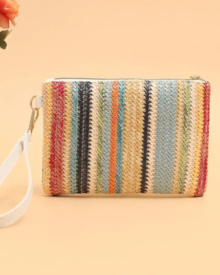 Rattan Knitting Women Straw Bags Fashion Colorful Summer Beach Clutch Bag Female Woven Wristlet Bag Wallet Money Coin Purse