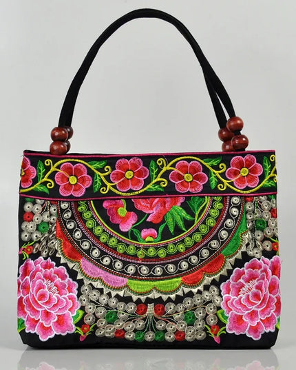 Ethnic Embroidered Canvas Handbag for Women