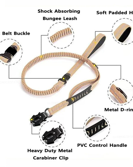Heavy Duty Dog Leash for Large Dogs Shock Absorbing Bungee Tactical Dog Leash with 2 Padded Handle Strong No Pull Dog Leash