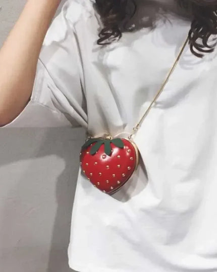 Strawberry Heart Shape Mini Chain Purse Clutch Shoulder Bag Handbag