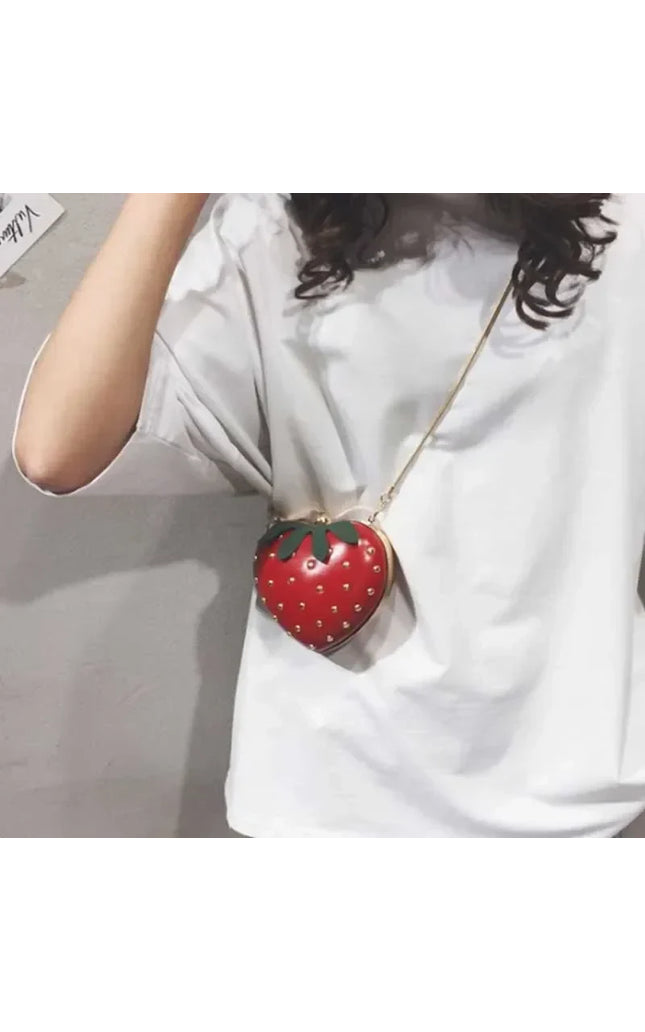 Strawberry Heart Shape Mini Chain Purse Clutch Shoulder Bag Handbag