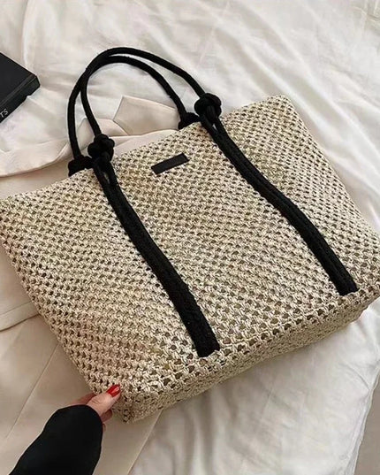 Elegant Straw Woven Beach Tote Handbag