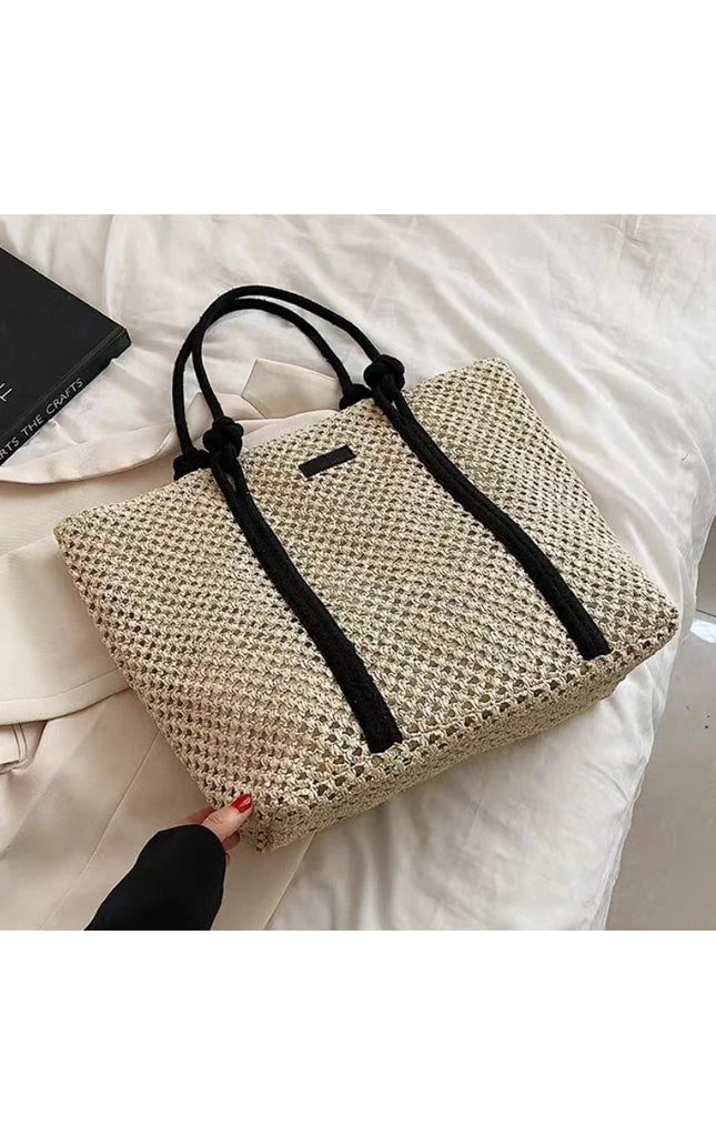 Elegant Straw Woven Beach Tote Handbag