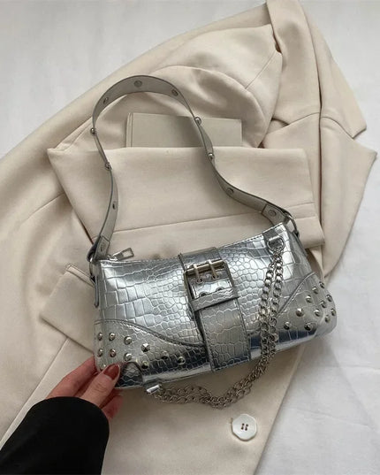 Gothic Y2K Rivet Chain Shoulder Bag for Women