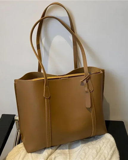 Retro Solid Color Large Capacity Women's PU Leather Handbag