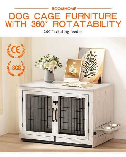 Wooden Two-Door Dog Cage - Luxury Solid Wood Pet Furniture