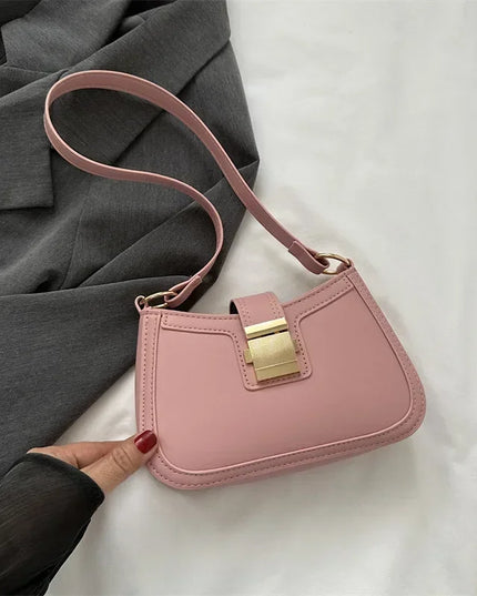 Vintage Brown PU Leather Shoulder Bag with Gold Buckle