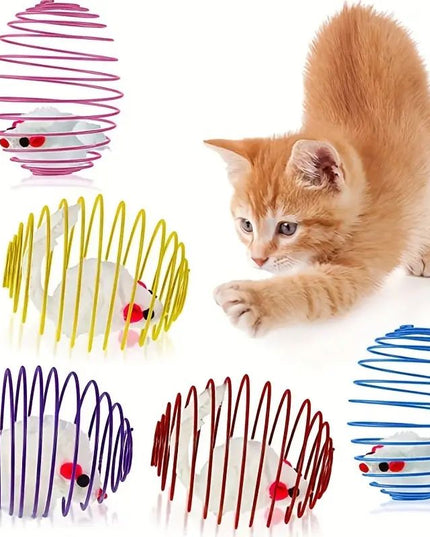 Interactive Cat Toy Ball Set - Spring & Caged Rat Toys