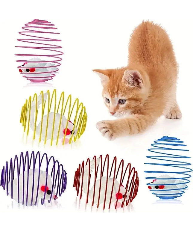 Interactive Cat Toy Ball Set - Spring & Caged Rat Toys